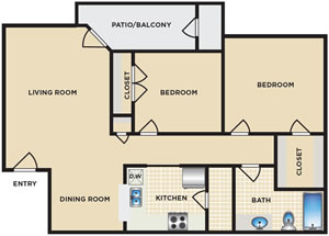  Two Bedroom / One Bath - 862 Sq. Ft.*