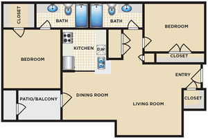 Two Bedroom / Two bath - 907 Sq. Ft.*